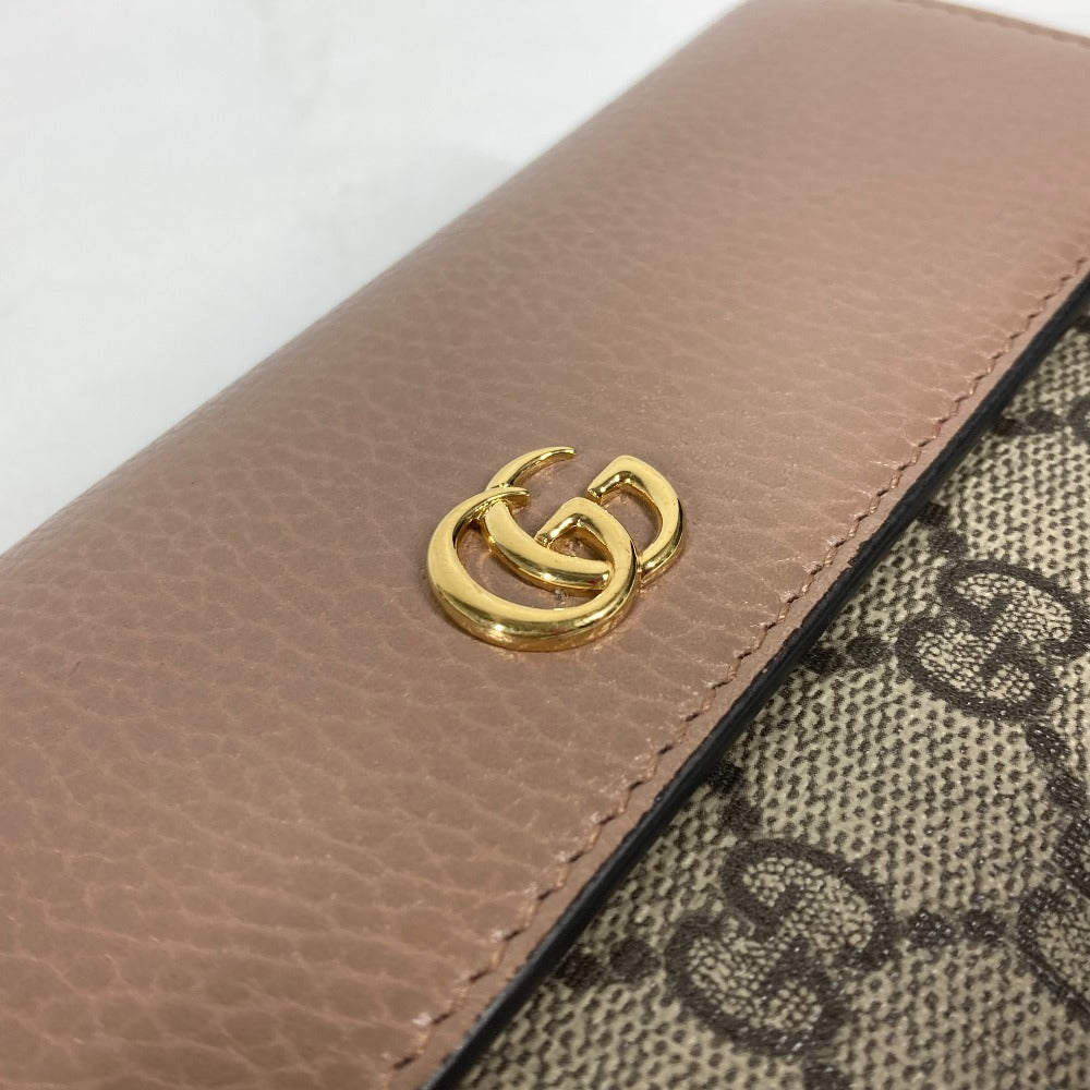 GUCCI Long Wallet Purse 456116 GG Supreme Canvas pink beige GG Supreme Double G Leather Continental Wallet Women Used Authentic