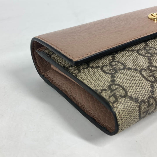 GUCCI Long Wallet Purse 456116 GG Supreme Canvas pink beige GG Supreme Double G Leather Continental Wallet Women Used Authentic