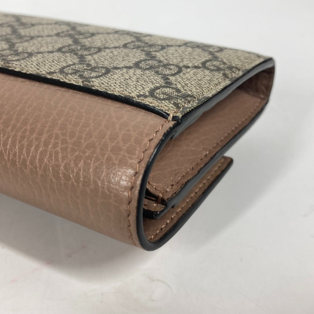 GUCCI Long Wallet Purse 456116 GG Supreme Canvas pink beige GG Supreme Double G Leather Continental Wallet Women Used Authentic