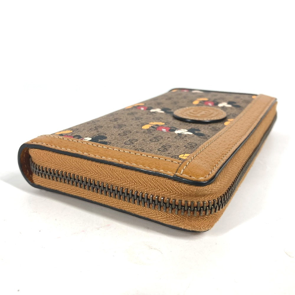 GUCCI Long Wallet Purse 602532 GG Supreme Canvas Beige x brown Mini GG Supreme DISNEY Disney collaboration Mickey Mouse Women Used Authentic