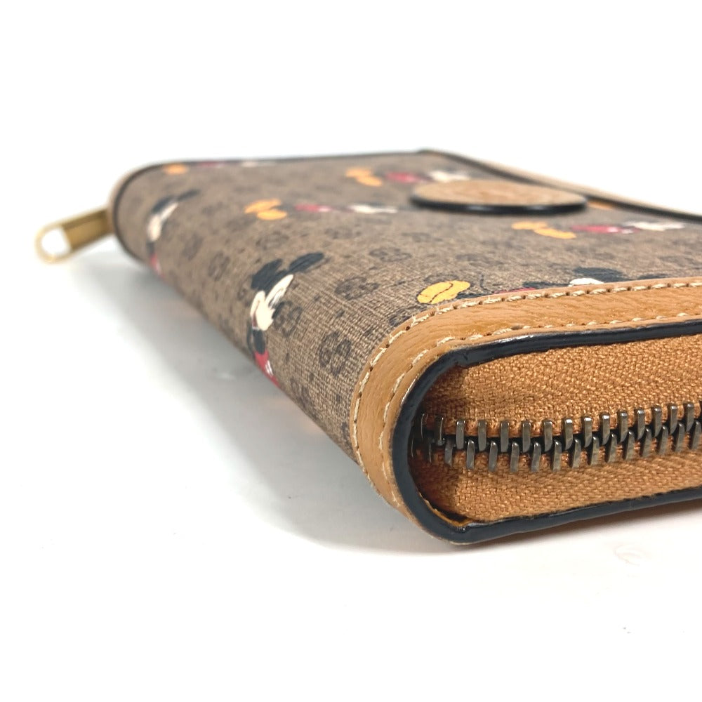 GUCCI Long Wallet Purse 602532 GG Supreme Canvas Beige x brown Mini GG Supreme DISNEY Disney collaboration Mickey Mouse Women Used Authentic