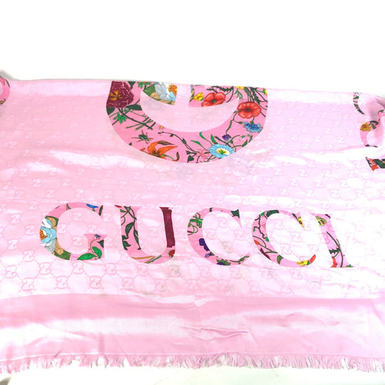 GUCCI shawl 663676  Silk, Rayon pink Floral GG logo Flora Women Used Authentic