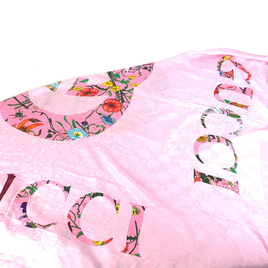 GUCCI shawl 663676  Silk, Rayon pink Floral GG logo Flora Women Used Authentic