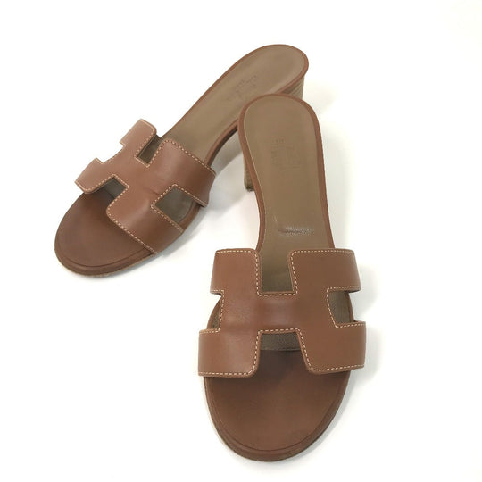 HERMES Sandals leather Brown H logo Oasis Oasis Women 35.5 Used Authentic