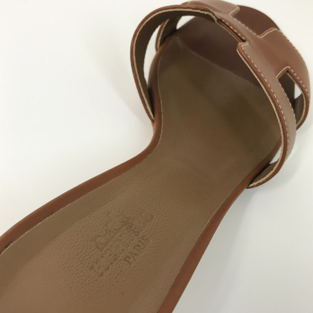 HERMES Sandals leather Brown H logo Oasis Oasis Women 35.5 Used Authentic