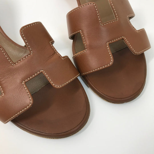 HERMES Sandals leather Brown H logo Oasis Oasis Women 35.5 Used Authentic