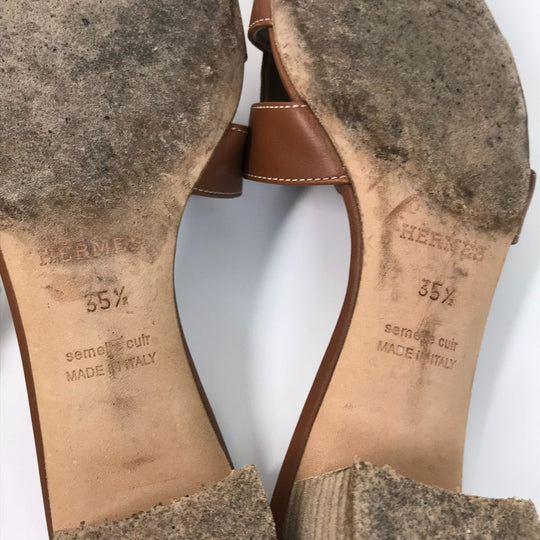 HERMES Sandals leather Brown H logo Oasis Oasis Women 35.5 Used Authentic