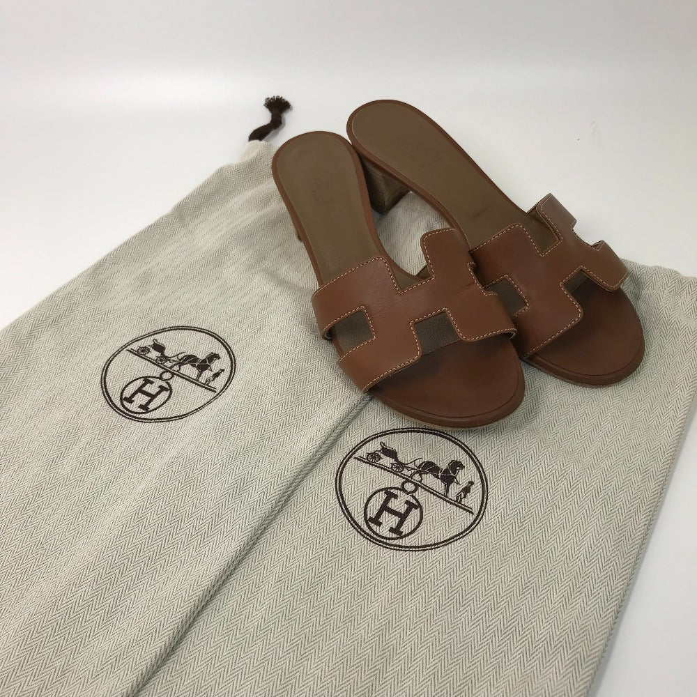 HERMES Sandals leather Brown H logo Oasis Oasis Women 35.5 Used Authentic