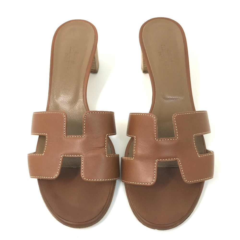HERMES Sandals leather Brown H logo Oasis Oasis Women 35.5 Used Authentic
