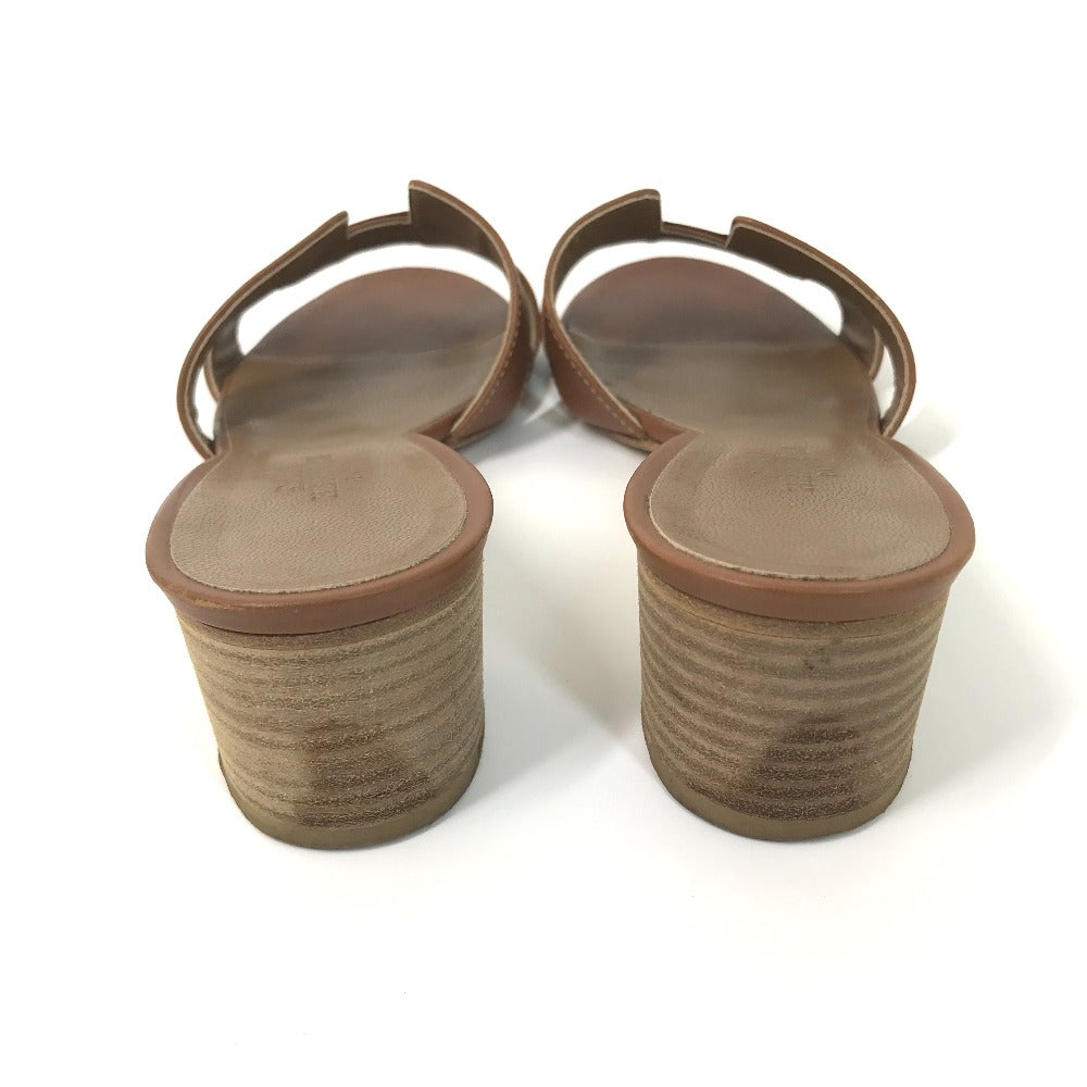 HERMES Sandals leather Brown H logo Oasis Oasis Women 35.5 Used Authentic