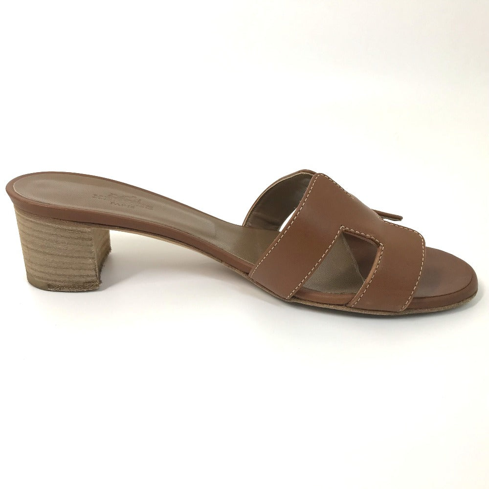 HERMES Sandals leather Brown H logo Oasis Oasis Women 35.5 Used Authentic