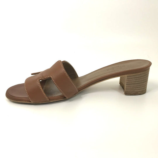 HERMES Sandals leather Brown H logo Oasis Oasis Women 35.5 Used Authentic