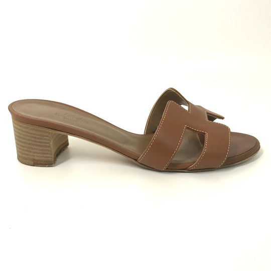 HERMES Sandals leather Brown H logo Oasis Oasis Women 35.5 Used Authentic