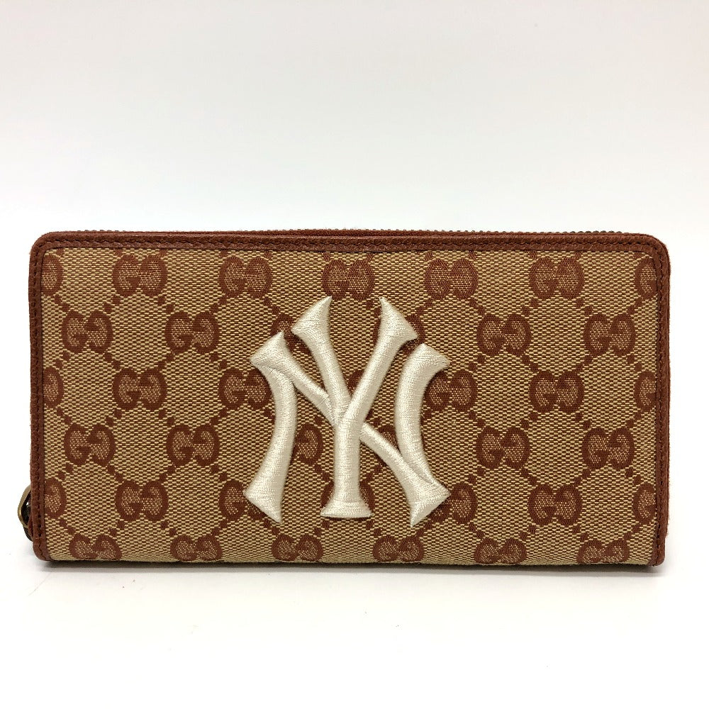 GUCCI Long Wallet Purse 547791 GG canvas / leather beige GG New York Yankees collaboration NY Women Used Authentic