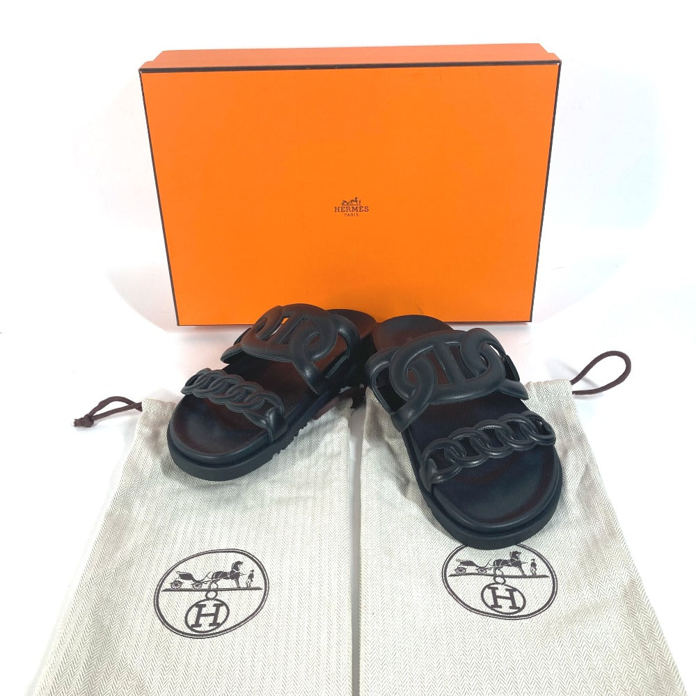 HERMES Sandals leather black Flat sandals extra Women 37 Used Authentic