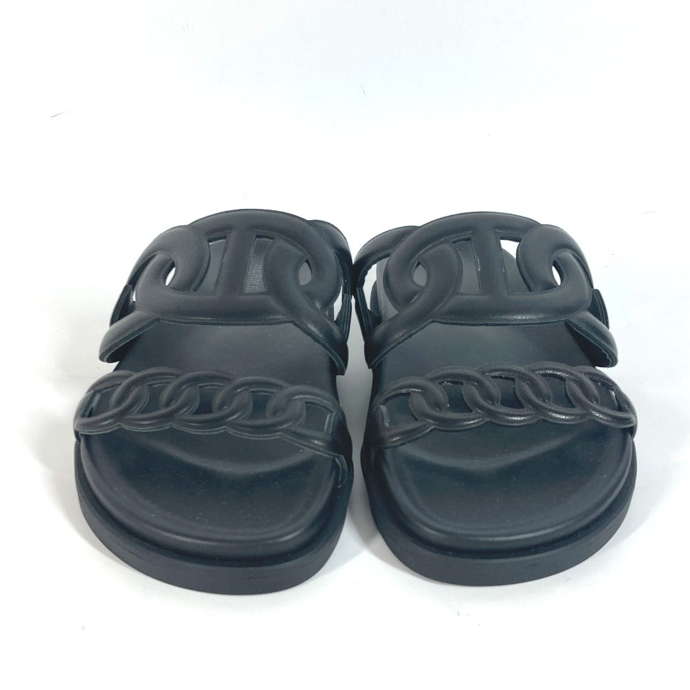 HERMES Sandals leather black Flat sandals extra Women 37 Used Authentic