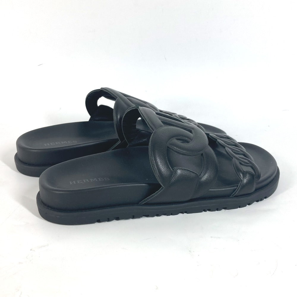 HERMES Sandals leather black Flat sandals extra Women 37 Used Authentic