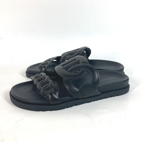 HERMES Sandals leather black Flat sandals extra Women 37 Used Authentic