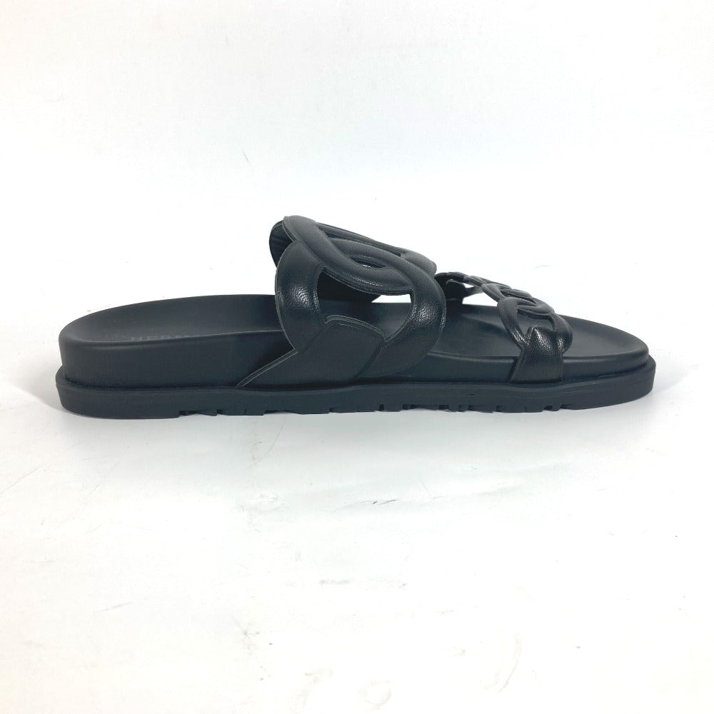 HERMES Sandals leather black Flat sandals extra Women 37 Used Authentic