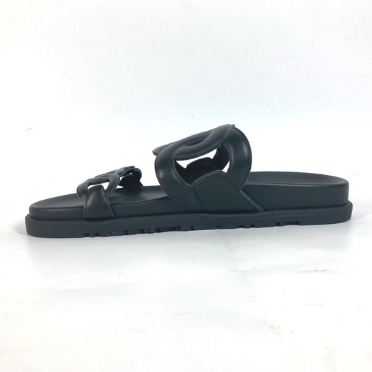 HERMES Sandals leather black Flat sandals extra Women 37 Used Authentic