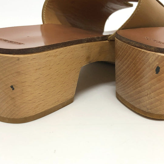 HERMES Sandals Leather / Wood beige H logo Kevral Women 38 Used Authentic