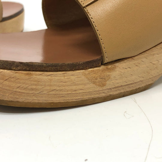 HERMES Sandals Leather / Wood beige H logo Kevral Women 38 Used Authentic