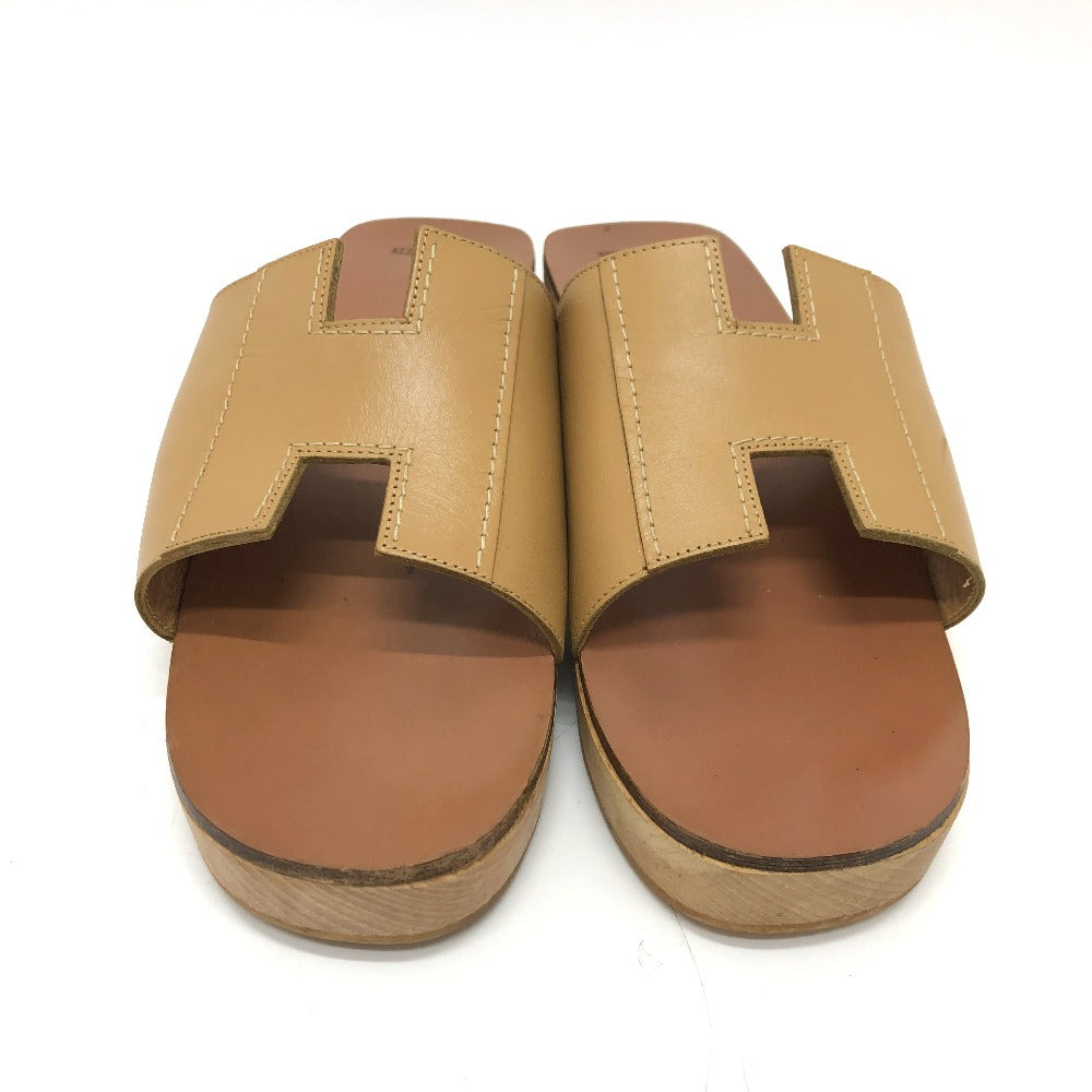 HERMES Sandals Leather / Wood beige H logo Kevral Women 38 Used Authentic