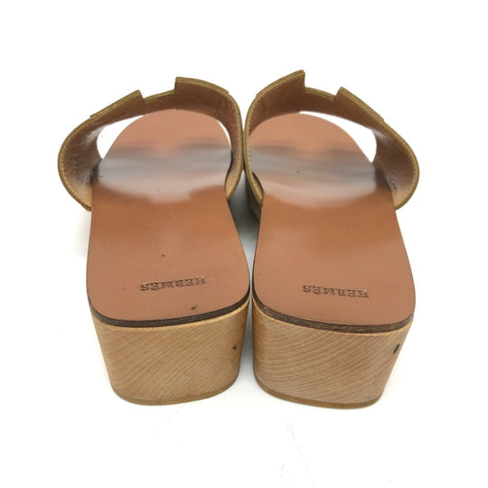 HERMES Sandals Leather / Wood beige H logo Kevral Women 38 Used Authentic