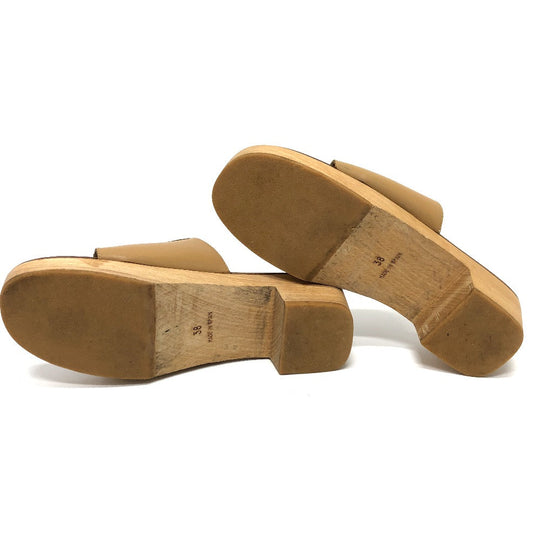 HERMES Sandals Leather / Wood beige H logo Kevral Women 38 Used Authentic