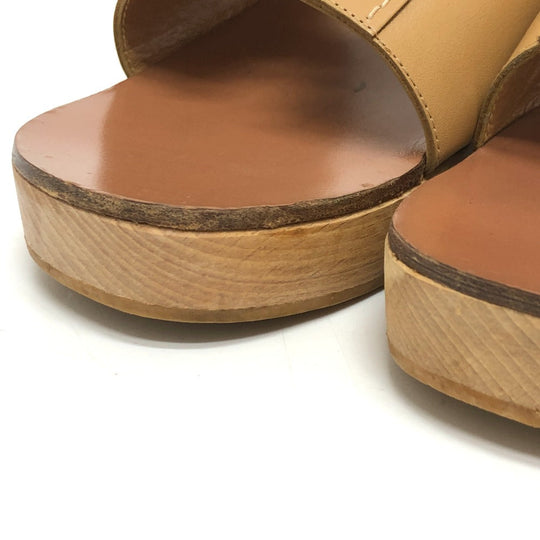 HERMES Sandals Leather / Wood beige H logo Kevral Women 38 Used Authentic