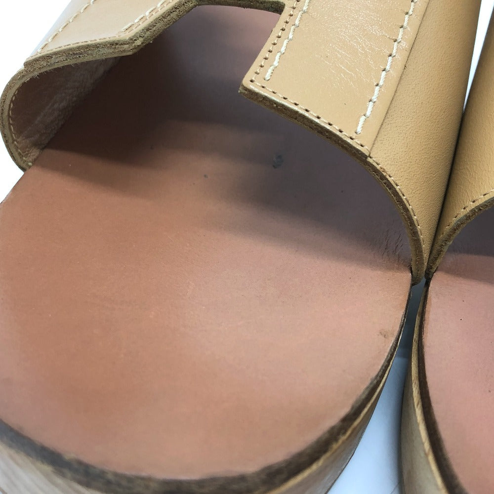 HERMES Sandals Leather / Wood beige H logo Kevral Women 38 Used Authentic