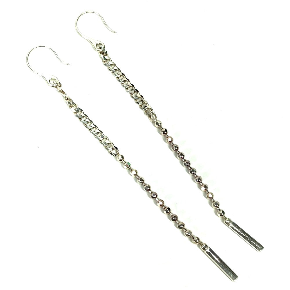 GUCCI Pierce metal Silver Hook Chain Logo Bar lariat Women Used Authentic