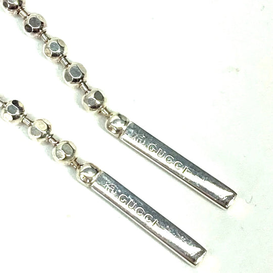 GUCCI Pierce metal Silver Hook Chain Logo Bar lariat Women Used Authentic