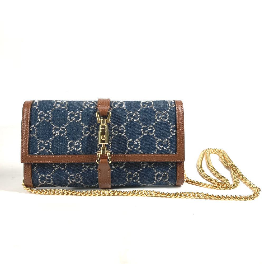 GUCCI Long Wallet Purse 652681 GG canvas blue GG denim Jackie 1961 Women Used Authentic