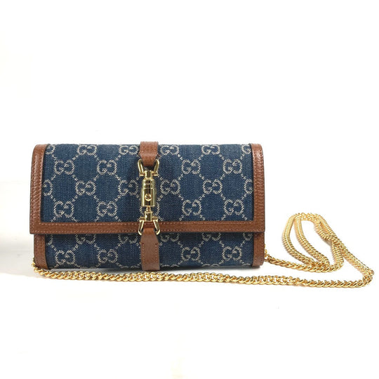 GUCCI Long Wallet Purse 652681 GG canvas blue GG denim Jackie 1961 Women Used Authentic