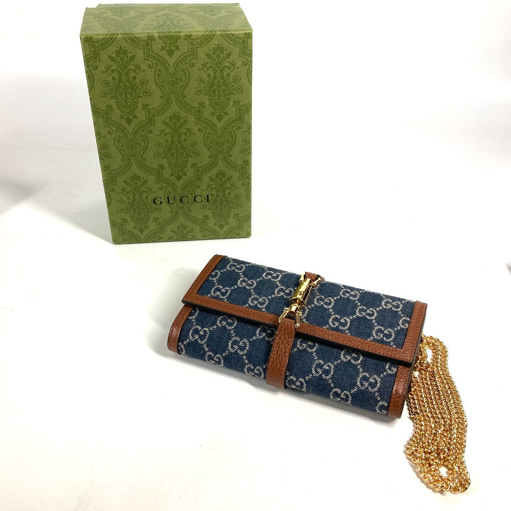 GUCCI Long Wallet Purse 652681 GG canvas blue GG denim Jackie 1961 Women Used Authentic