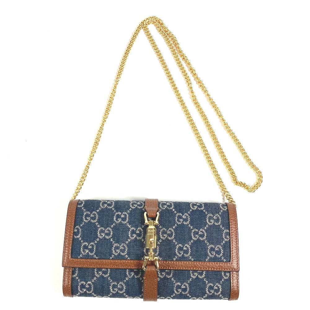 GUCCI Long Wallet Purse 652681 GG canvas blue GG denim Jackie 1961 Women Used Authentic