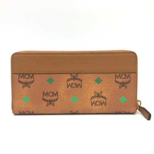 MCM Long Wallet Purse leather brown x blue x green Vicetos Logogram Wallet unisex Secondhand Authentic