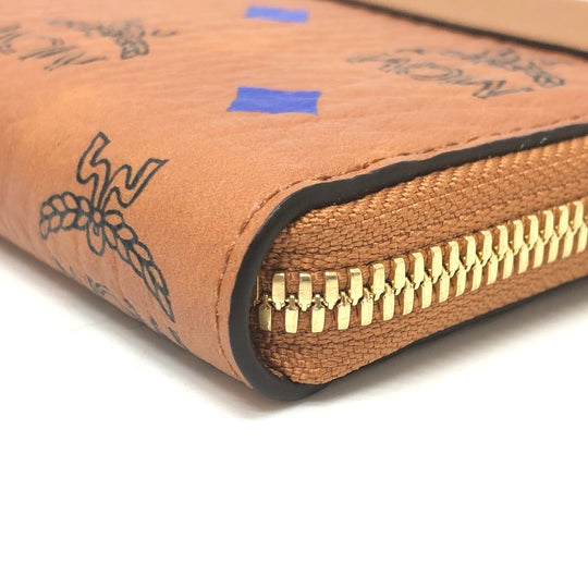 MCM Long Wallet Purse leather brown x blue x green Vicetos Logogram Wallet unisex Secondhand Authentic