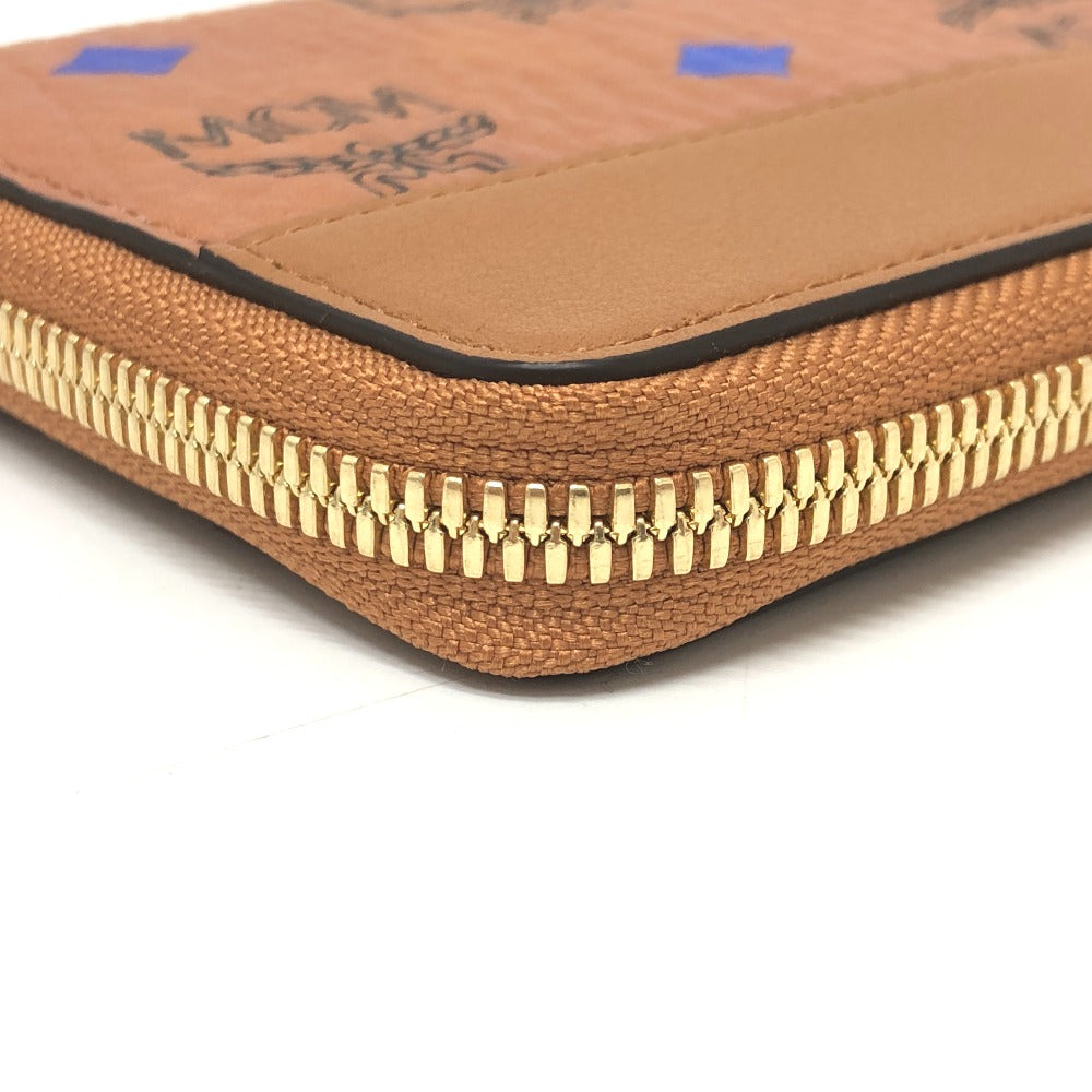 MCM Long Wallet Purse leather brown x blue x green Vicetos Logogram Wallet unisex Secondhand Authentic