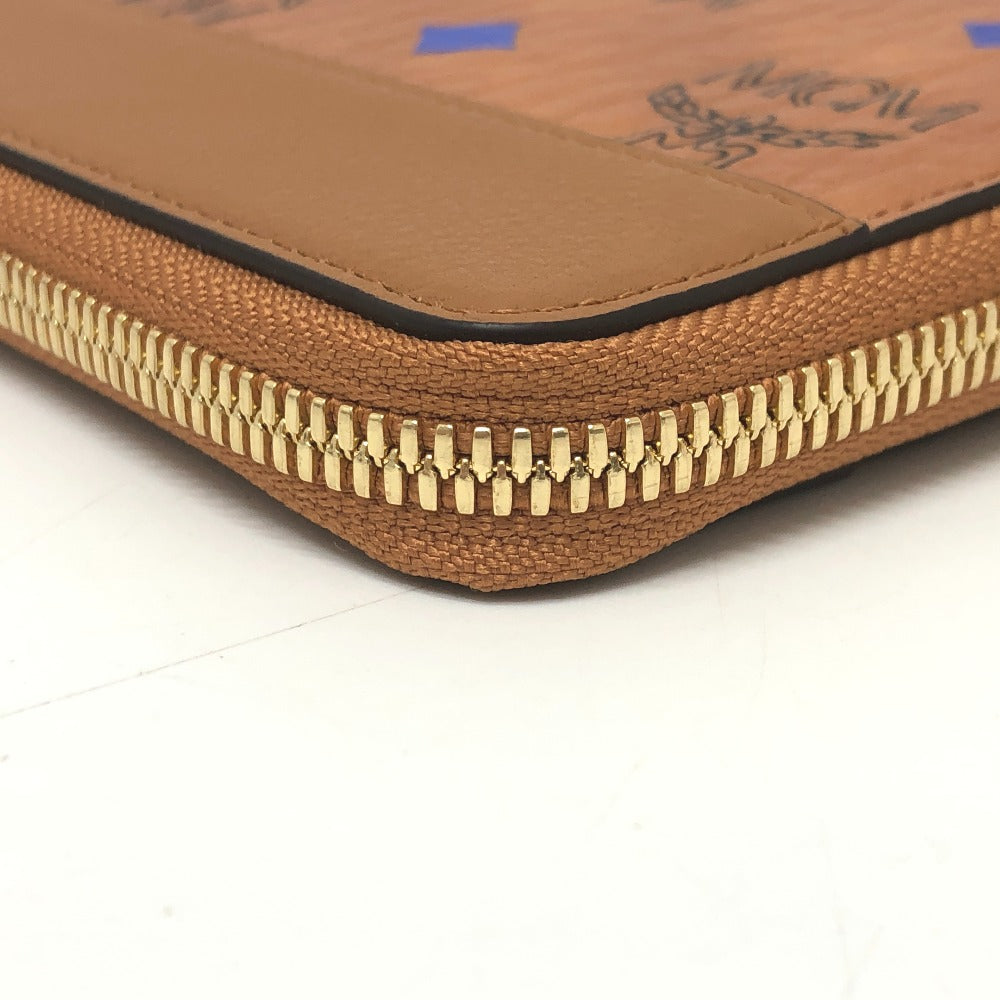 MCM Long Wallet Purse leather brown x blue x green Vicetos Logogram Wallet unisex Secondhand Authentic