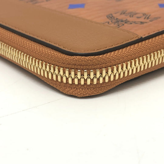 MCM Long Wallet Purse leather brown x blue x green Vicetos Logogram Wallet unisex Secondhand Authentic