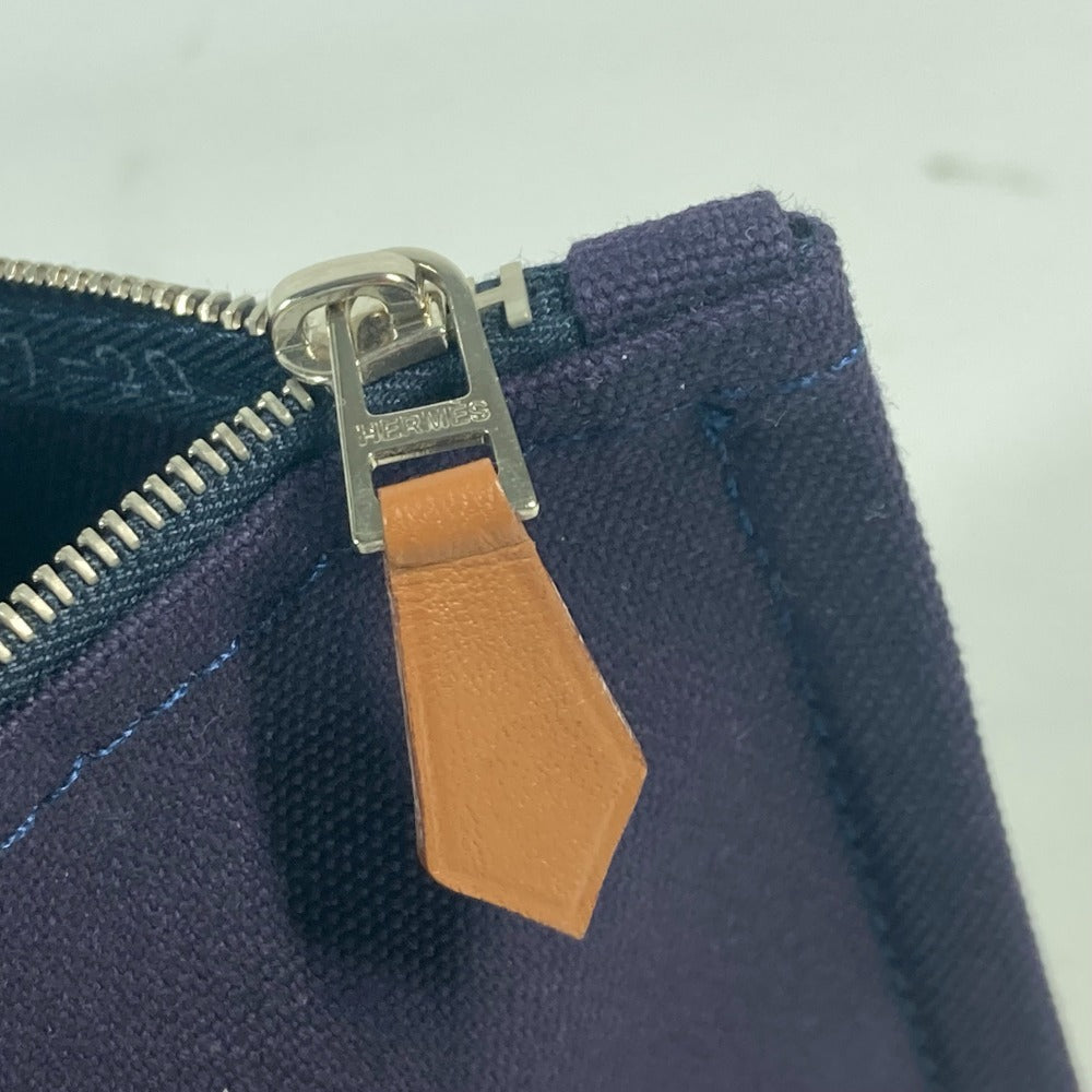 HERMES Pouch cotton Navy logo flat Yachting PM unisex(Unisex) Used Authentic
