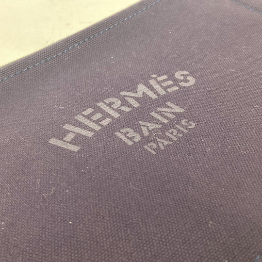 HERMES Pouch cotton Navy logo flat Yachting PM unisex(Unisex) Used Authentic