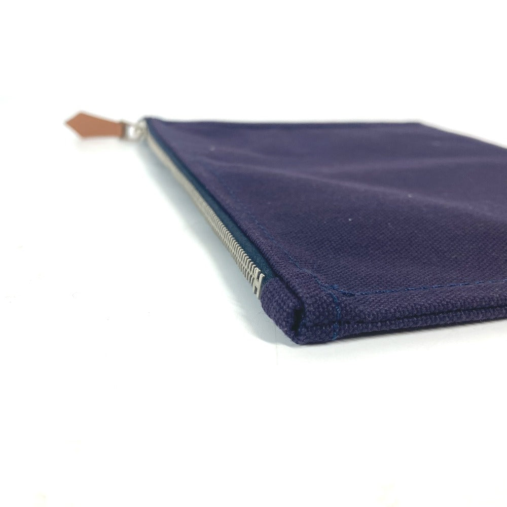 HERMES Pouch cotton Navy logo flat Yachting PM unisex(Unisex) Used Authentic
