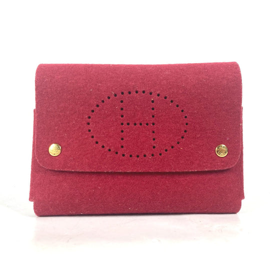 HERMES Pouch felt Red Playing card case H logo punching Women Used Authentic