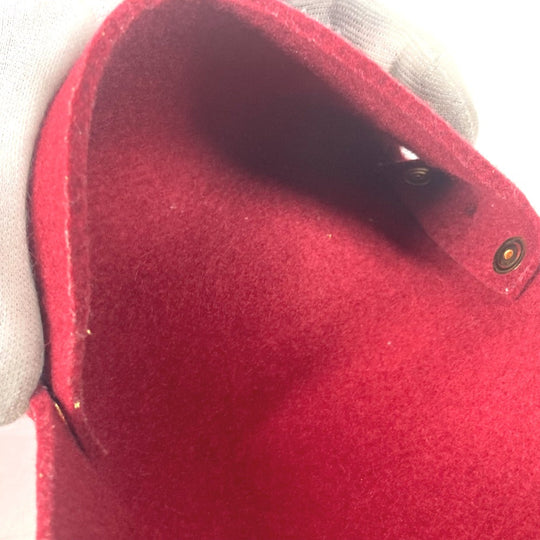 HERMES Pouch felt Red Playing card case H logo punching Women Used Authentic