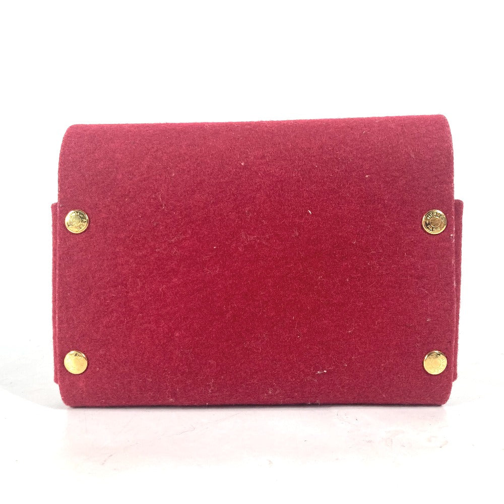 HERMES Pouch felt Red Playing card case H logo punching Women Used Authentic