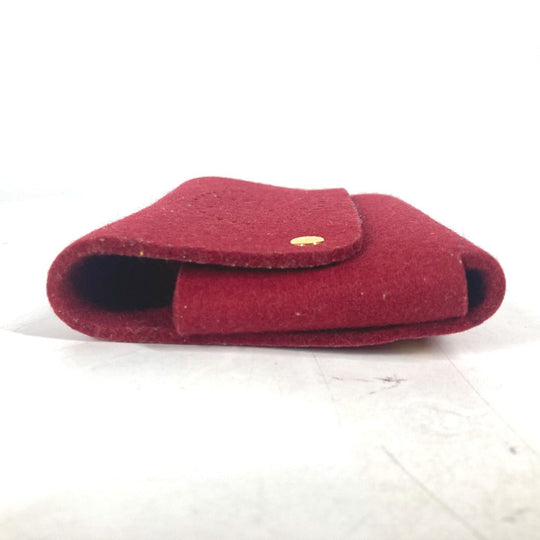 HERMES Pouch felt Red Playing card case H logo punching Women Used Authentic