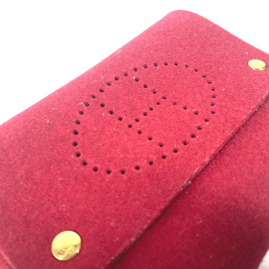 HERMES Pouch felt Red Playing card case H logo punching Women Used Authentic